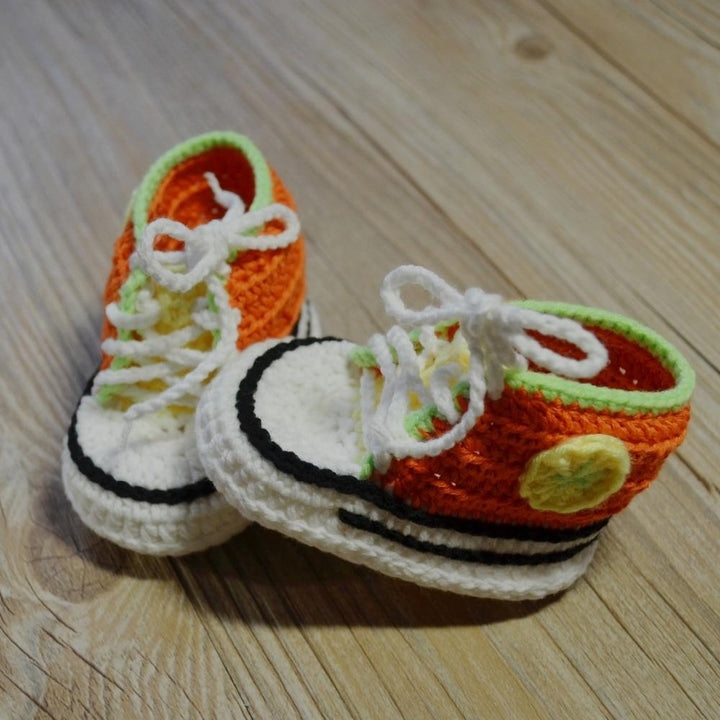  Orange/Weiß/Grün / 0-6 Monate Gehäkelte Baby Turnschuhe