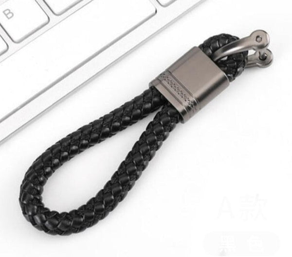 Braided leather loop keychain for car keys