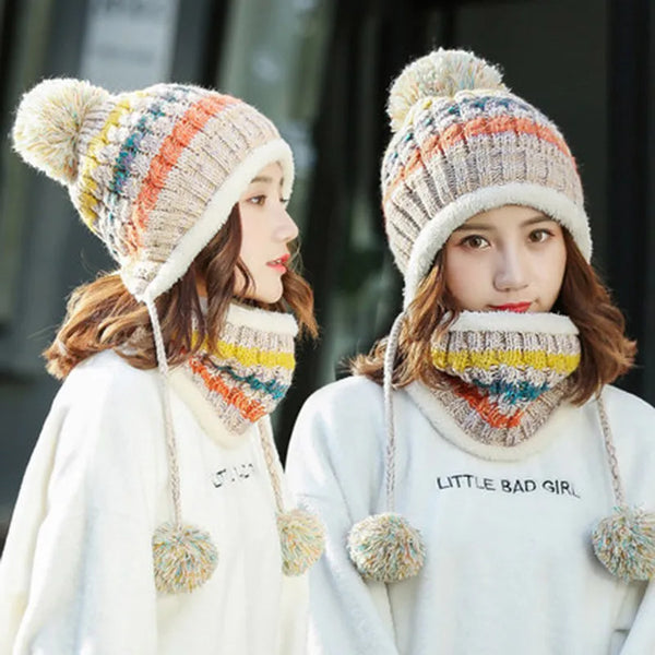 Colorful unisex wool hat scarf set