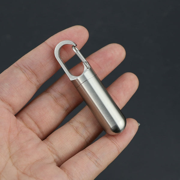 Stainless steel pill box for the key ring
