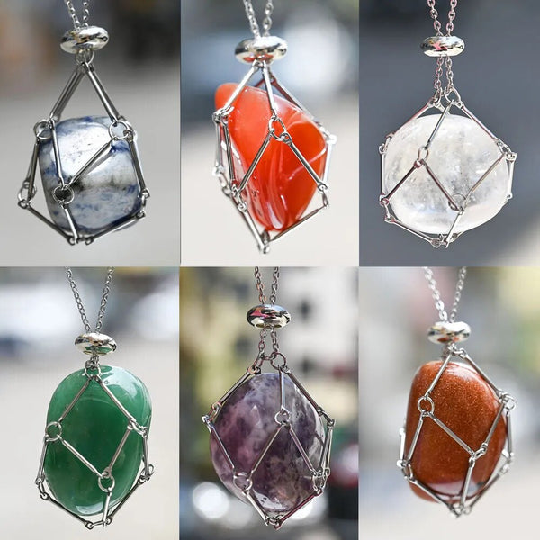Interchangeable Crystal Stone Holder Cage Necklace Net
