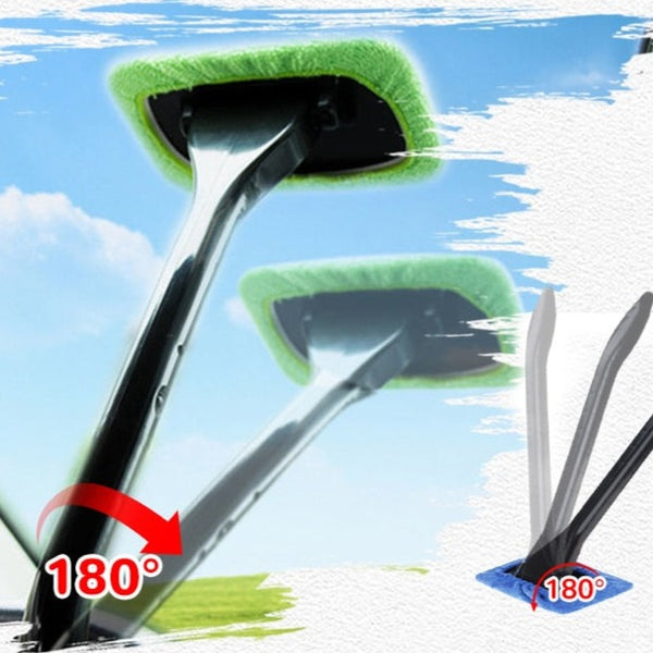 Car window interior cleaning brush with articulated head