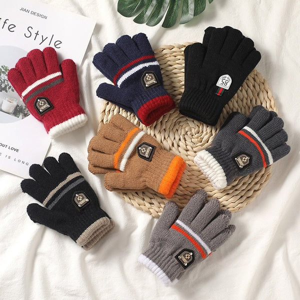 Thick children's wool gloves with whole fingers (5-10 years)