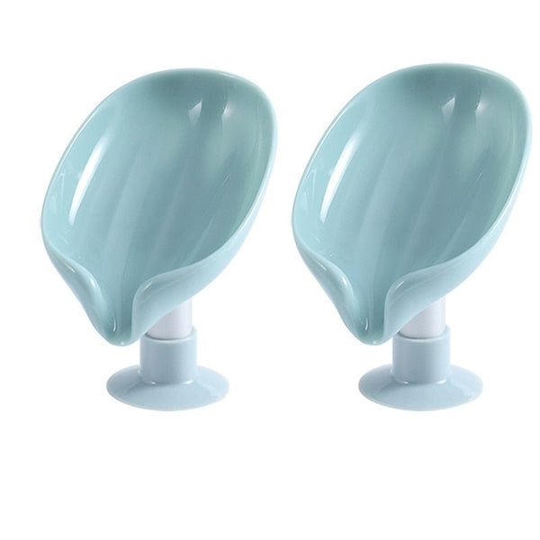 Soap dish with suction cup holder and drain (set of 2)