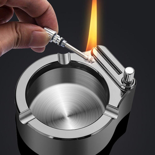 Metal ashtray with infinite lighter