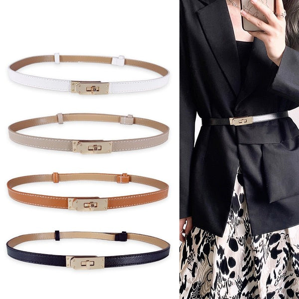 Thin, size-adjustable women's leather belt