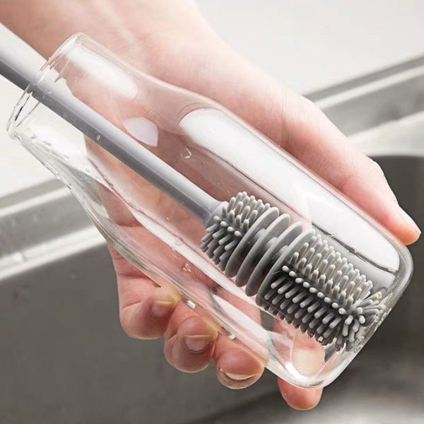 Small silicone dishwashing brush with a long handle