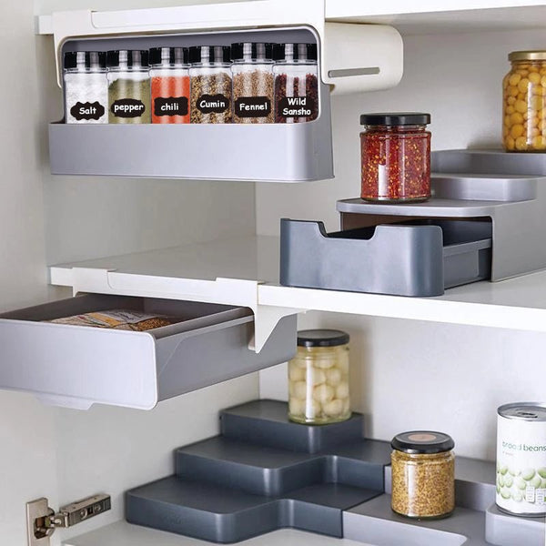 Extendable Hanging Spice Rack for Kitchen Cabinet (No Drilling)