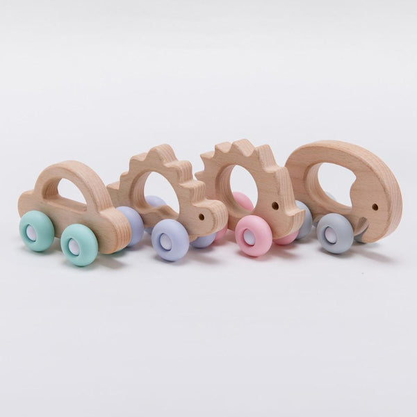 Montessori wooden toy car animals with wheels