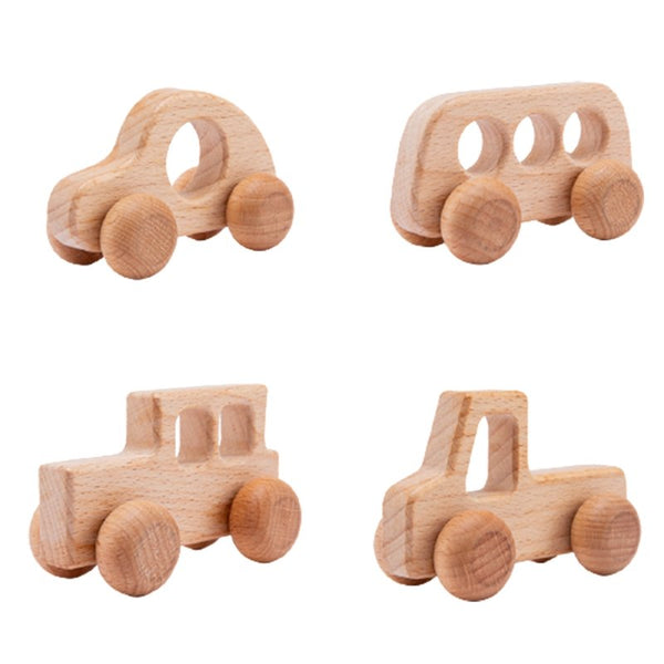 Montessori wooden vehicle animal with wheels