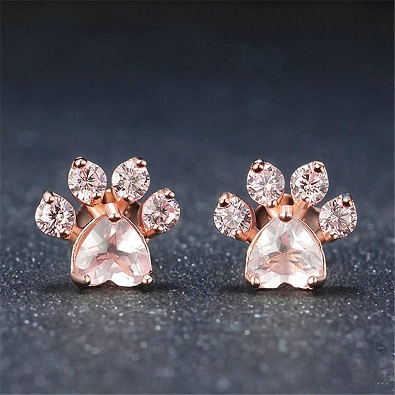 Stud earrings cat paw rose quartz (1 pair)