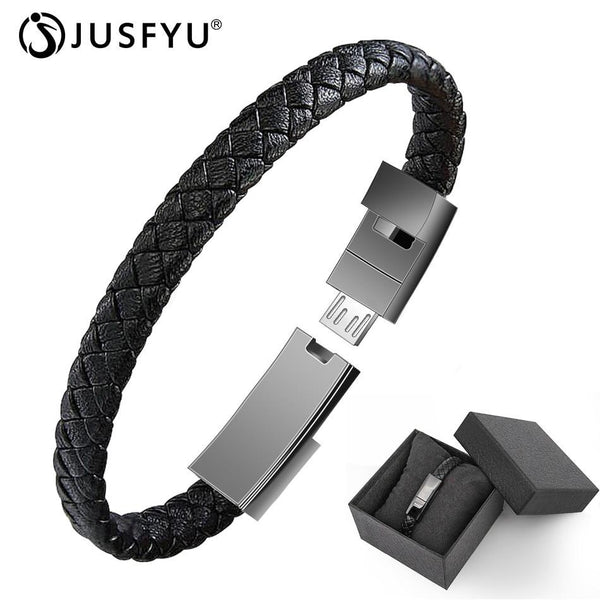 USB charging cable bracelet made of leather