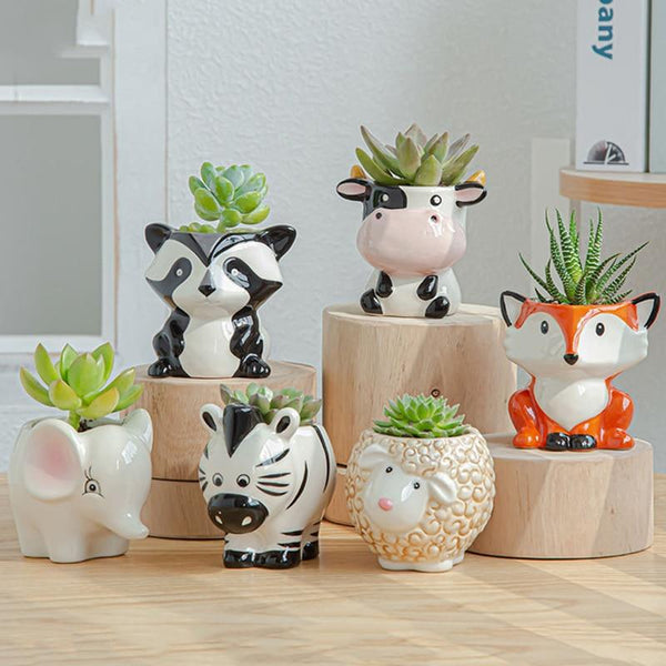 Cartoon animal motifs ceramic flower pot for succulents