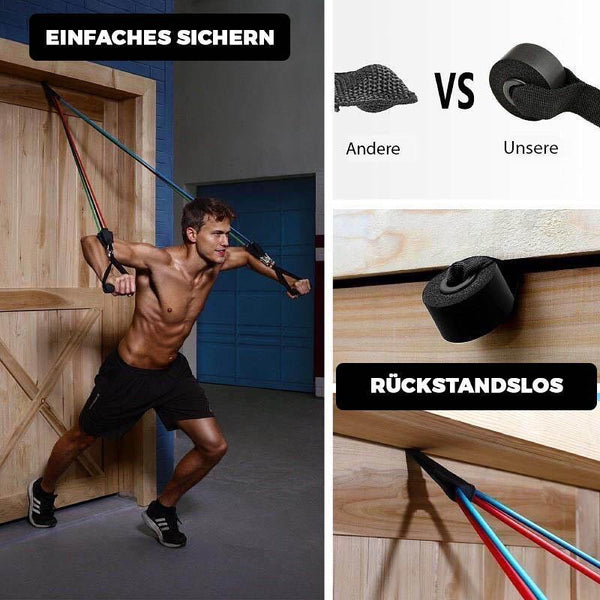 11-piece fitness resistance bands set for home workouts