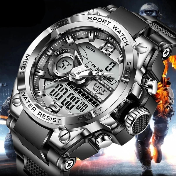 Digital LED men's sports wristwatch including stopwatch (50m waterproof)