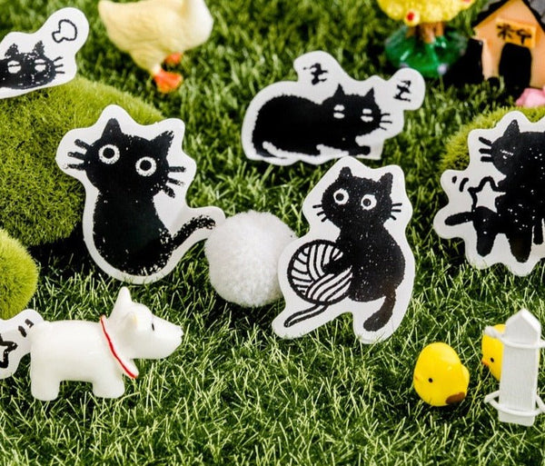 Black Comic Cat Stickers (45 pieces)
