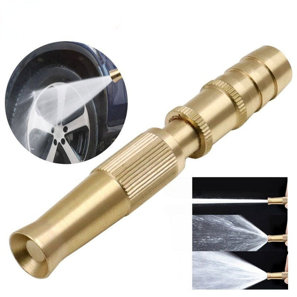 Adjustable brass high pressure water nozzle for the garden hose