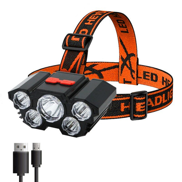 Rechargeable 5 LED forehead USB head lamp
