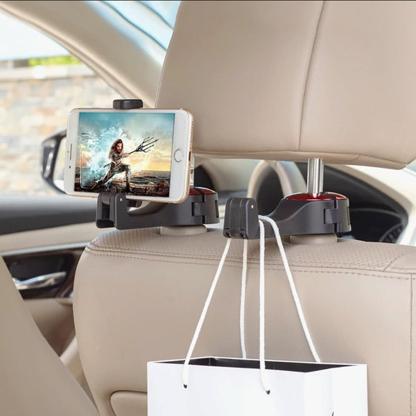Universal cell phone holder & hanging hook for car headrest