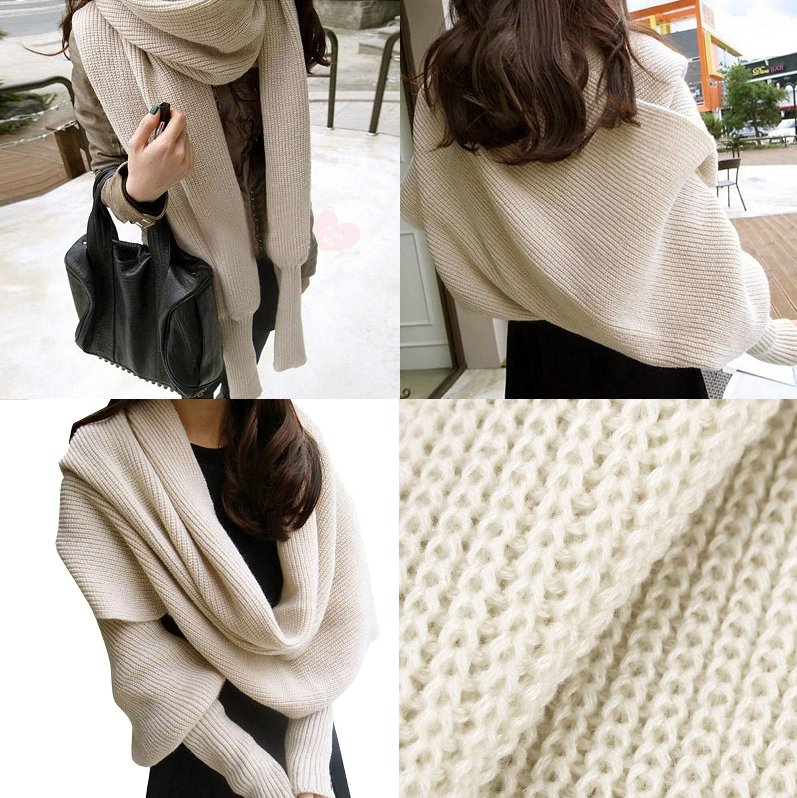 Knitted scarf with sleeves