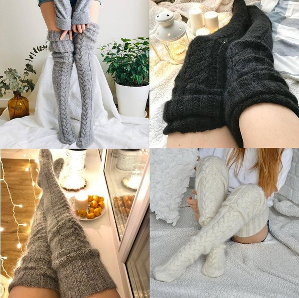 Fluffy warm wool knee socks for women