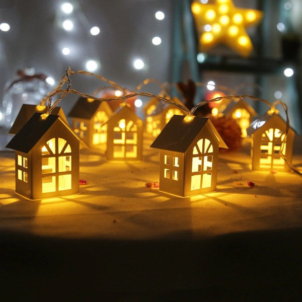 10er LED Lichterkette Häuschen Weihnachten
