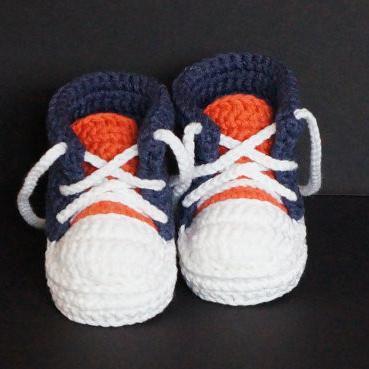  Blau/Orange/weiß / 0-6 Monate Gehäkelte Baby Turnschuhe