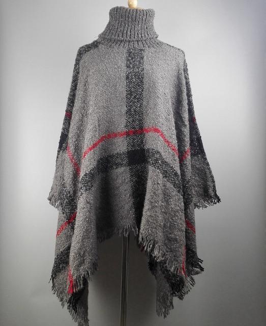  Grau / L175cm    H110cm Damen Winter Poncho aus Wolle