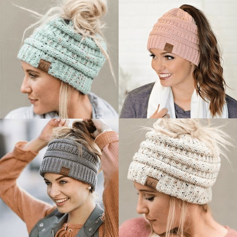 Ponytail hat with a hole for a braid