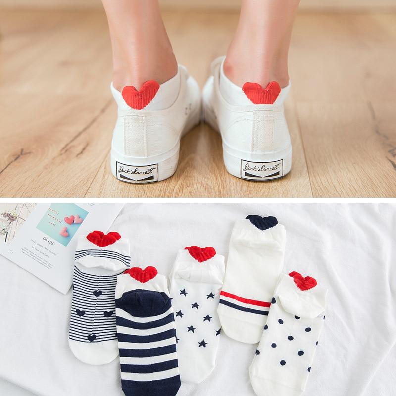 5 pairs of little heart sneaker socks