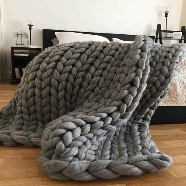 Chunky hand knitted blanket
