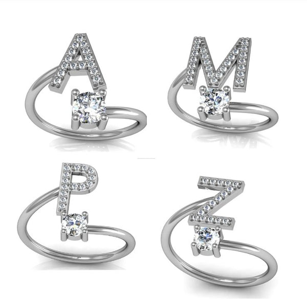 Thin, size-adjustable ring with a selectable letter