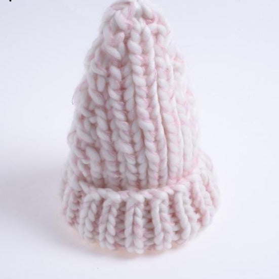  Weiß/Pink Strickmütze aus dicker Wolle